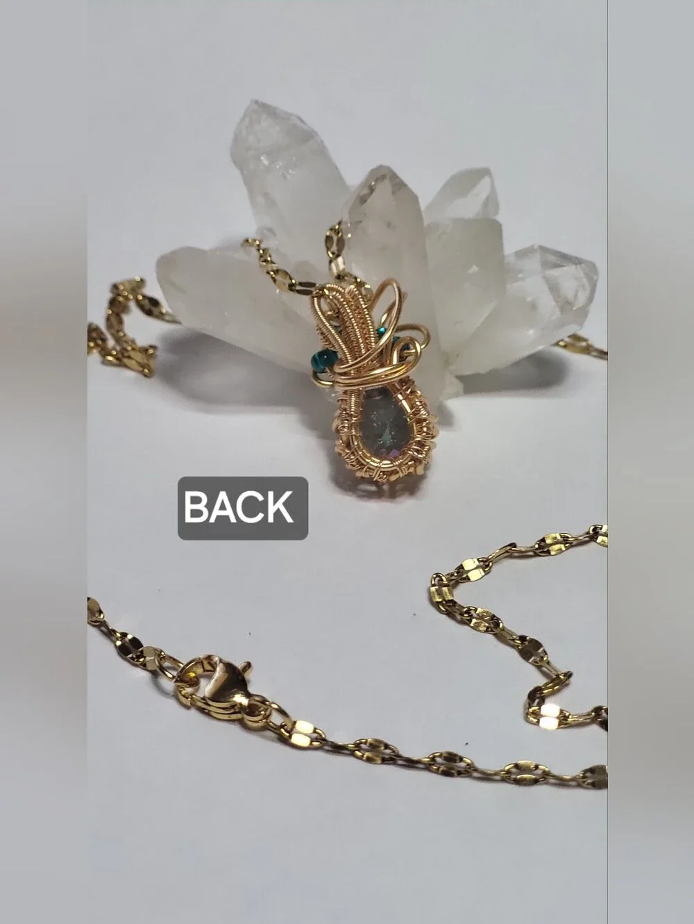 Wire-Wrapped Pendant Necklace with Rainbow Mystery Topaz & Teal Crystal Accent